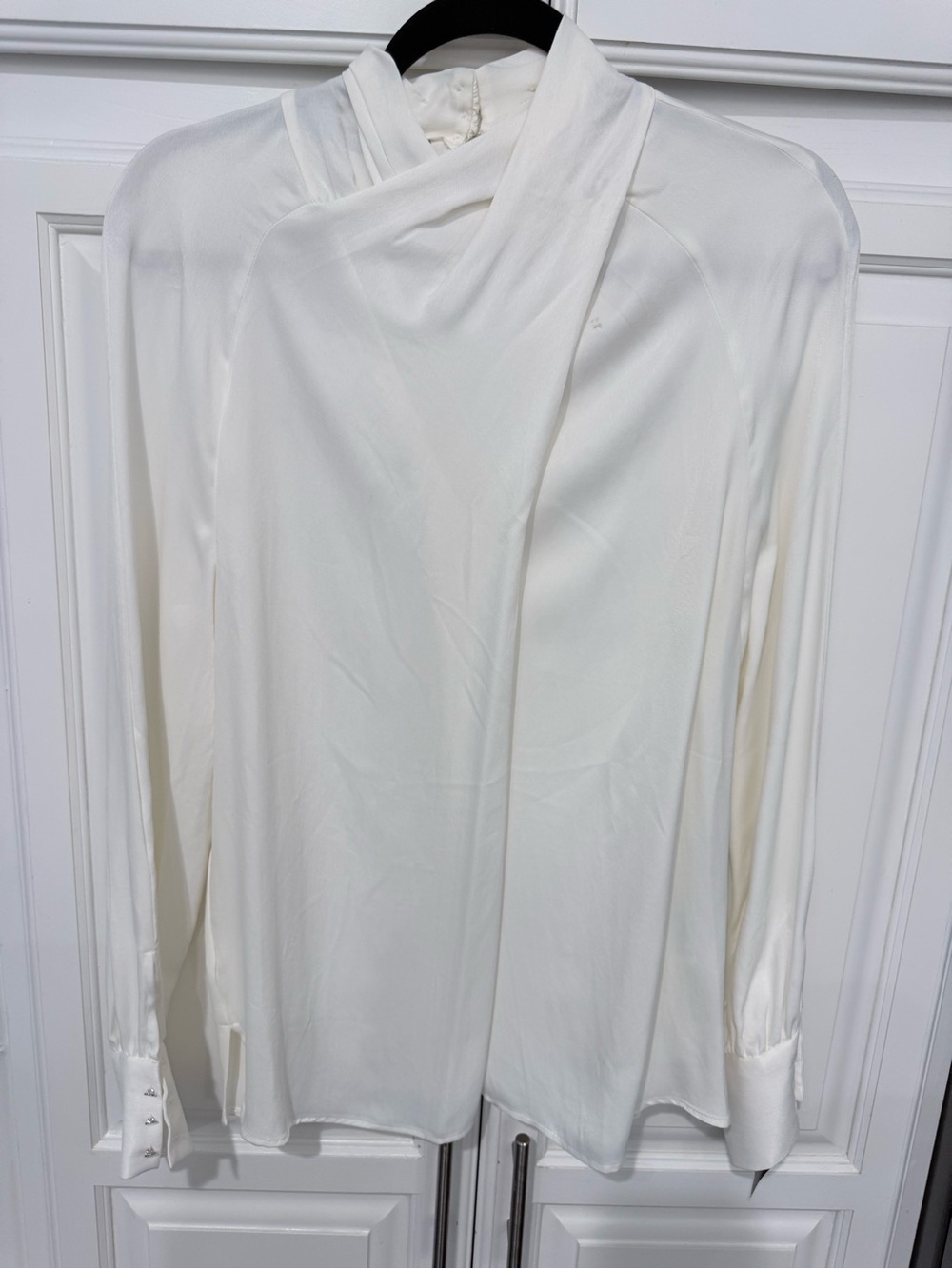 Zara Off-White Draped Twist-Neck Long Sleeve Blouse
